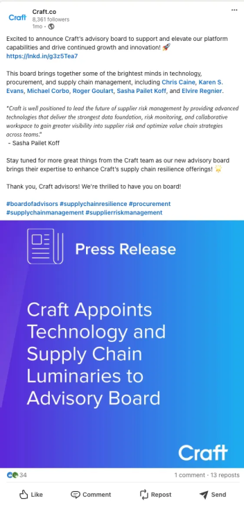 Craft.co Social Media Marketing Strategy Press Release