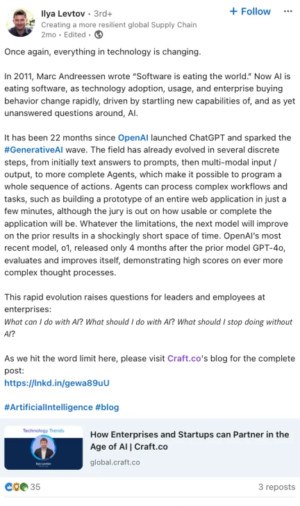 Craft.co Social Media Marketing Strategy CEO on LinkedIn