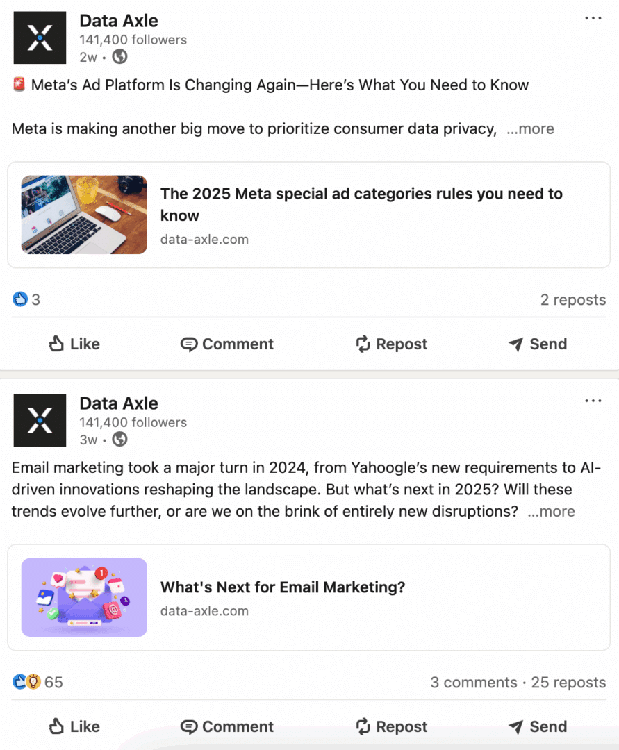 Data Axle’s company social media presence