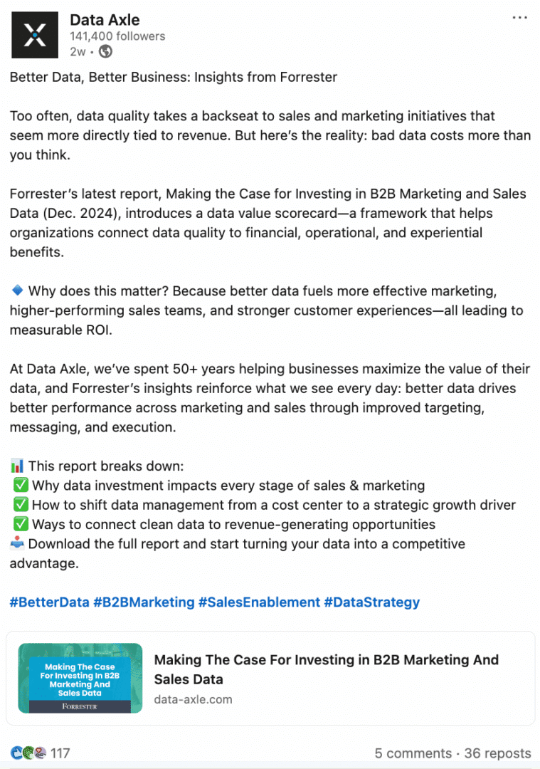 Data Axle’s company social media presence
