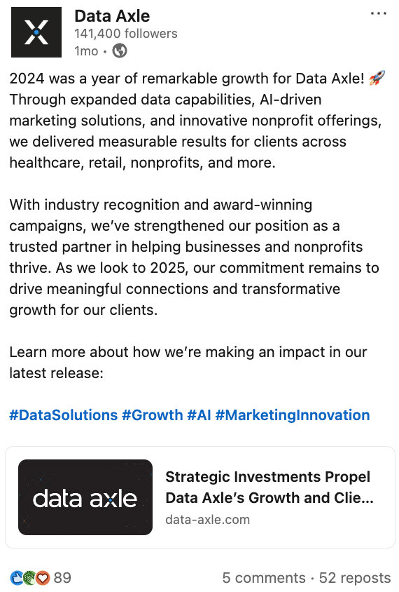 Data Axle’s company social media presence
