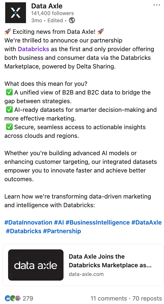 Data Axle’s company social media presence