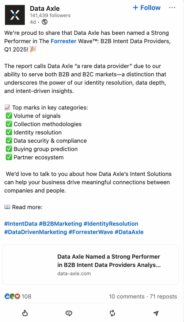 Data Axle’s company social media presence