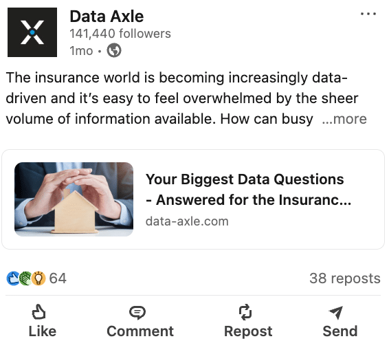 Data Axle’s company social media presence