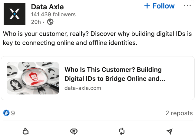 Data Axle’s company social media presence