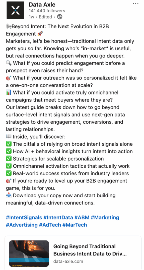 Data Axle’s company social media presence