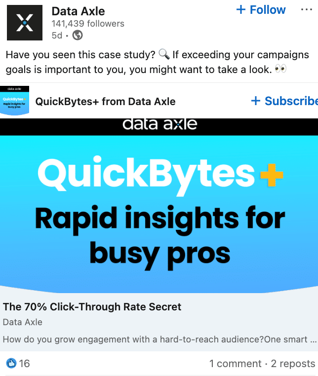 Data Axle’s company social media presence