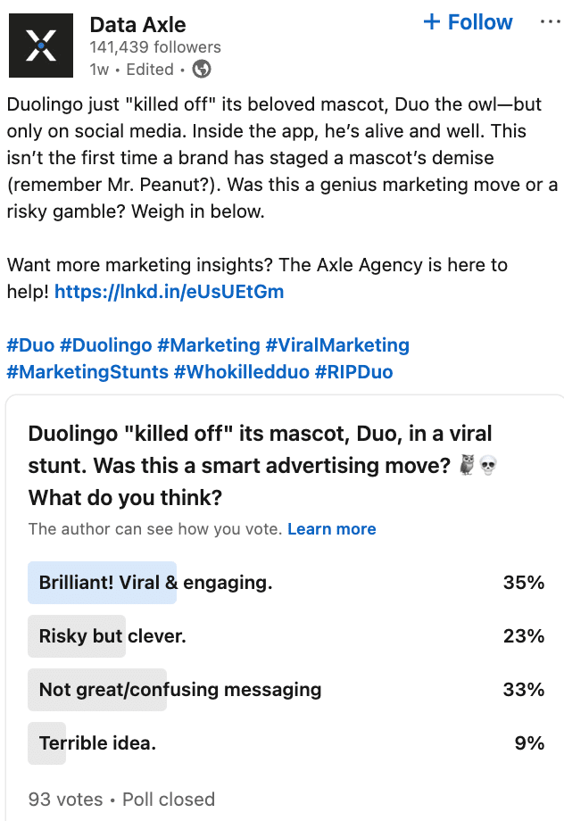 Data Axle’s company social media presence