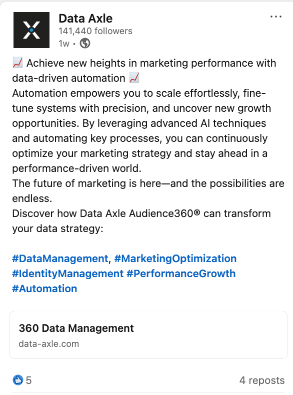 Data Axle’s company social media presence