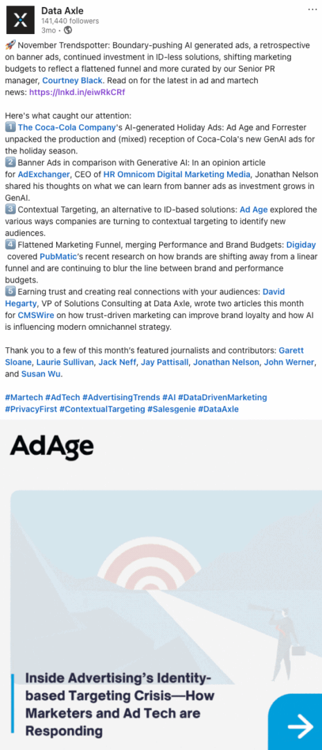 Data Axle’s company social media presence