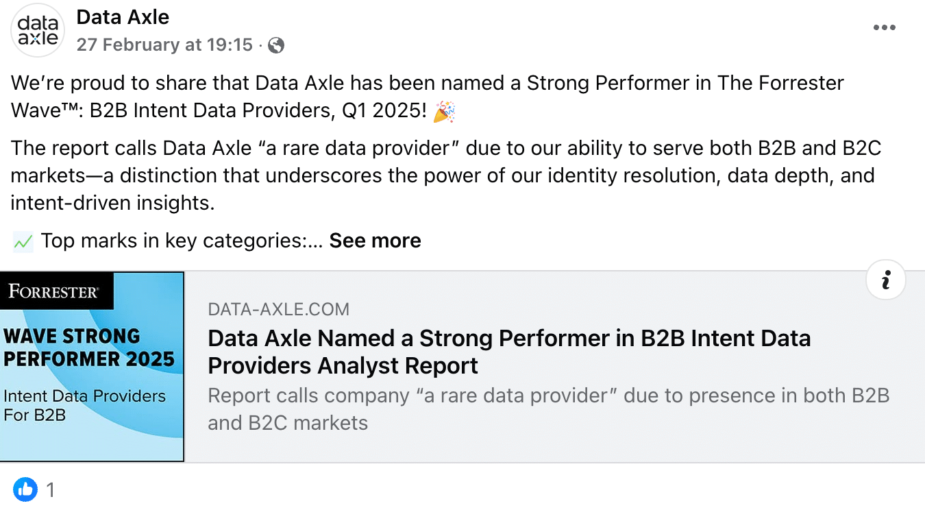 Data Axle’s company social media presence