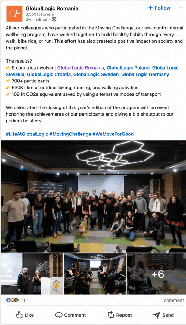 Marketing Spotlight: GlobalLogic Romania social media content