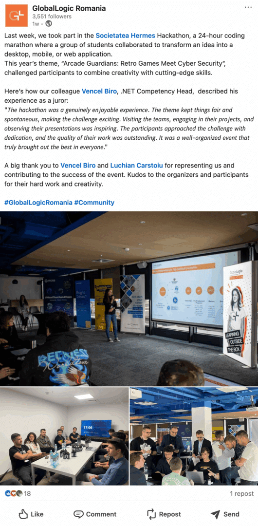 Marketing Spotlight: GlobalLogic Romania social media content