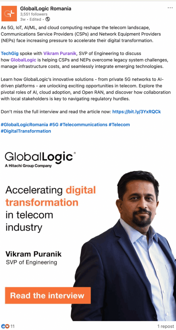 Marketing Spotlight: GlobalLogic Romania social media content