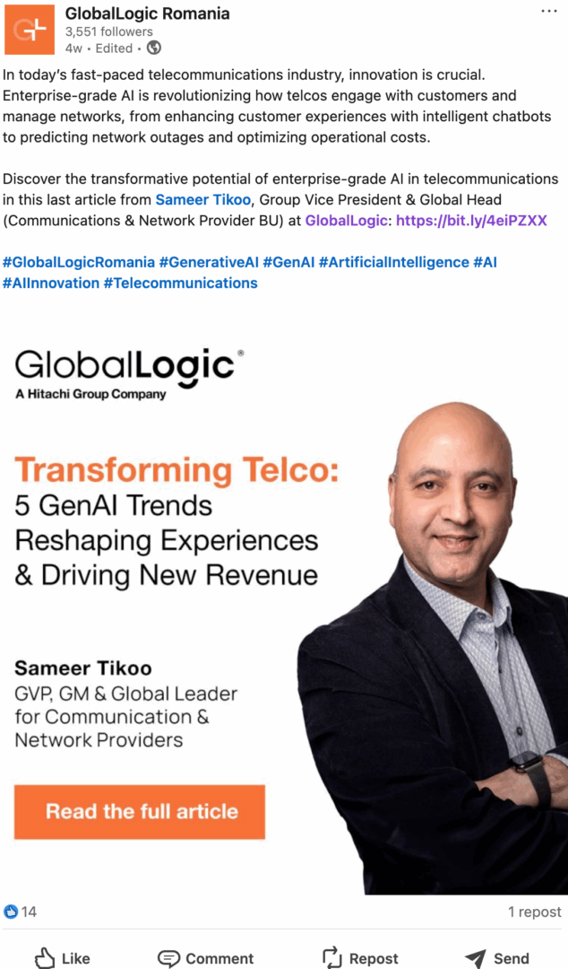 Marketing Spotlight: GlobalLogic Romania social media content