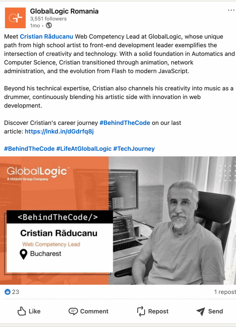 Marketing Spotlight: GlobalLogic Romania social media content